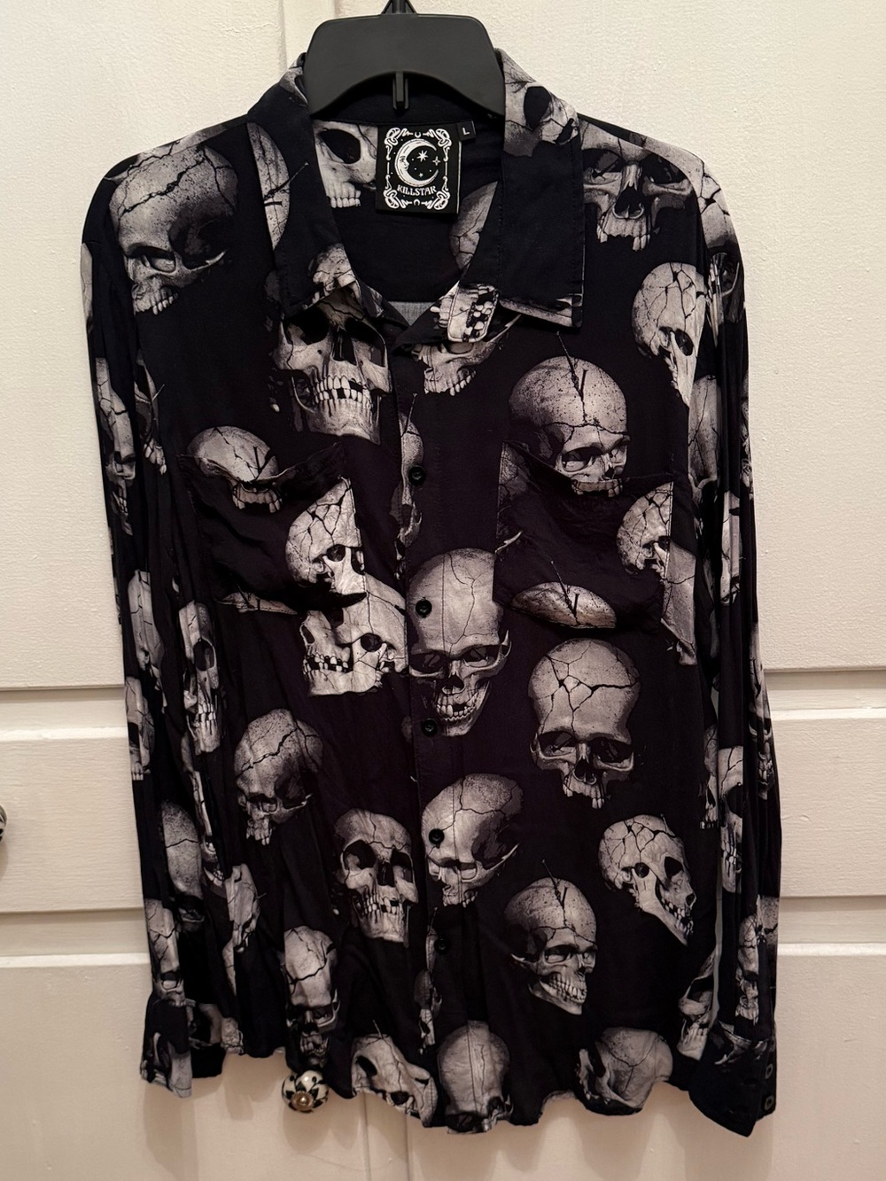 Killstar Skull Print Long Sleeve Button-Up Men Size Large